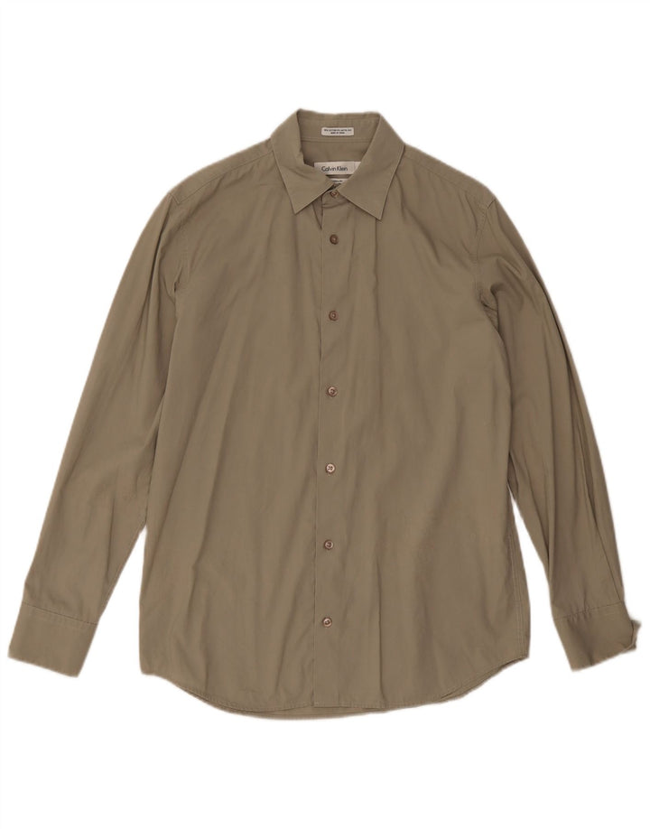 Męska koszula o nowoczesnym kroju Calvin Klein, mała, bawełniana khaki