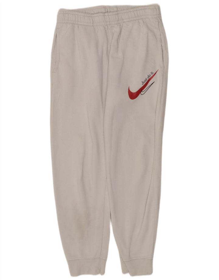 Męskie spodnie dresowe Nike z grafiką, małe, białe, bawełniane