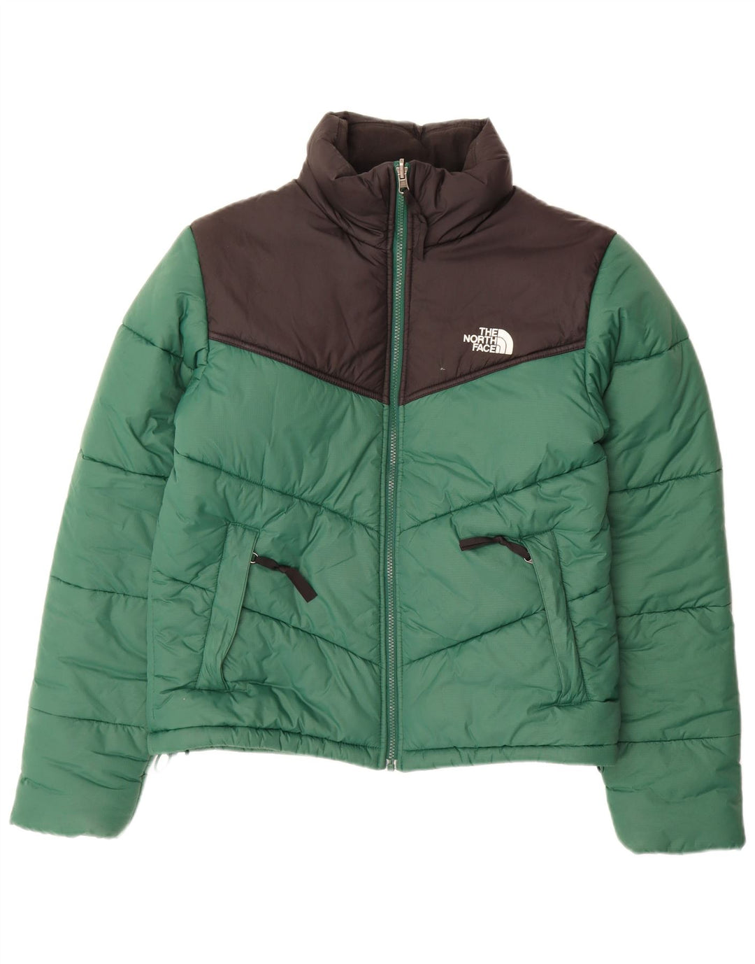 Męska ocieplana kurtka THE NORTH FACE UK 36, mały zielony nylon w bloki kolorów