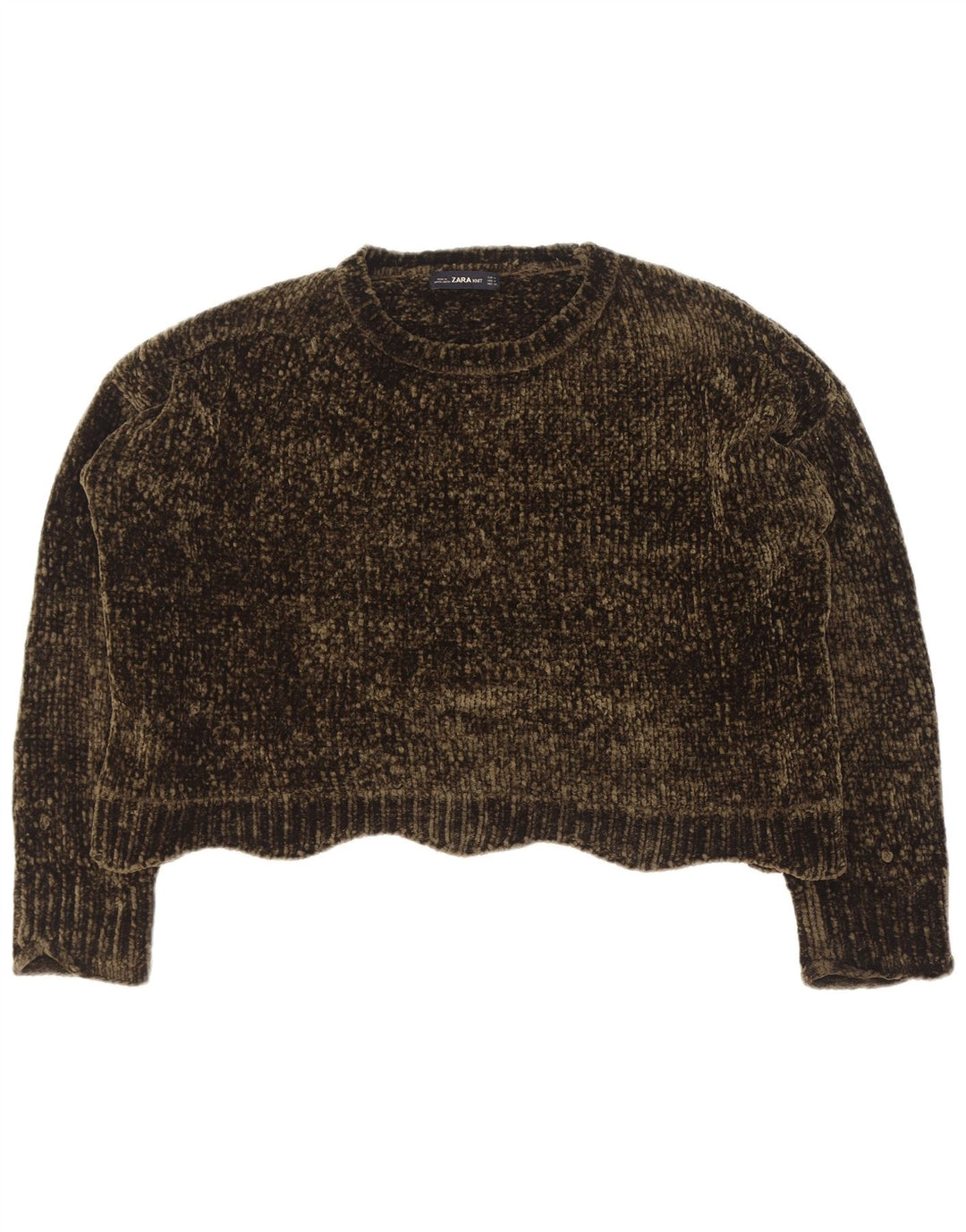 Damski sweter Zara Crop Oversize z okrągłym dekoltem UK 14, średni zielony
