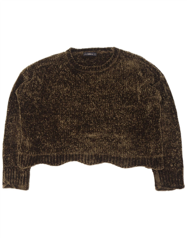 Damski sweter Zara Crop Oversize z okrągłym dekoltem UK 14, średni zielony