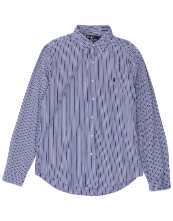 Polo Ralph Lauren Mens Slim Fit Shirt Large Blue Striped Cotton
