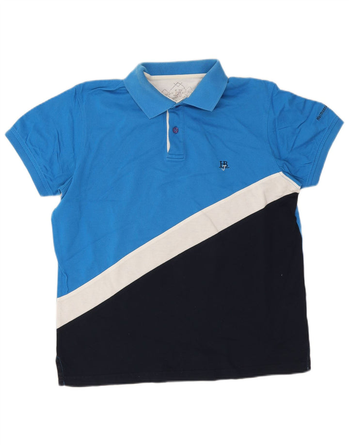 Męska koszulka polo Harmont & Blaine, mała, niebieska, bawełniana w bloki kolorów