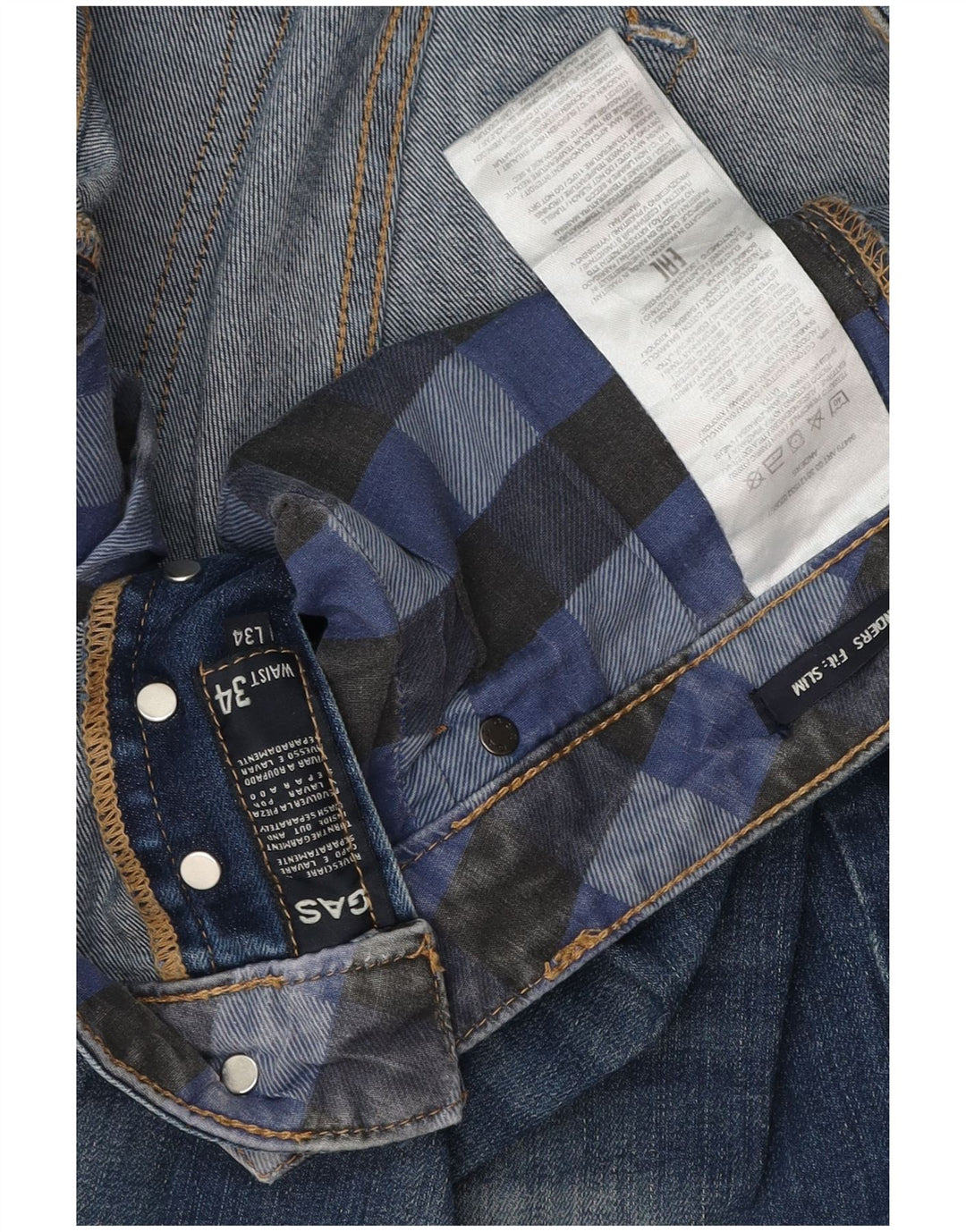 Męskie jeansy typu slim w trudnej sytuacji GAS W34 L34, niebieska bawełna