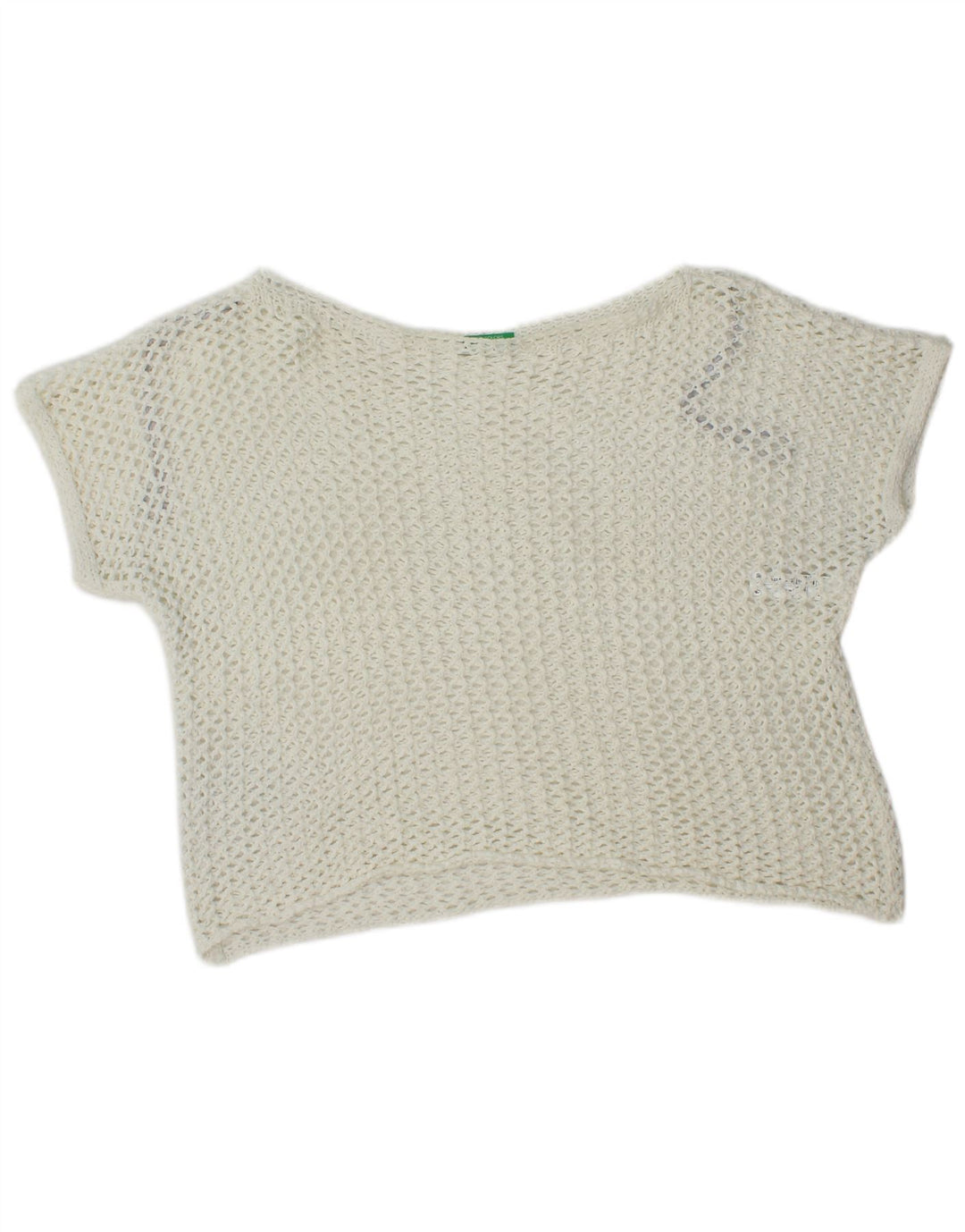Damski, oversize'owy, szydełkowy top Benetton UK 10, mały, biały, bawełniany