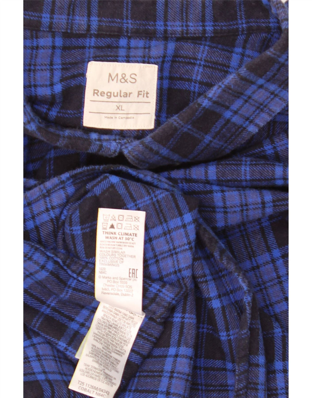Marks & Spencer Męska koszula flanelowa XL w niebieską kratkę, o regularnym kroju