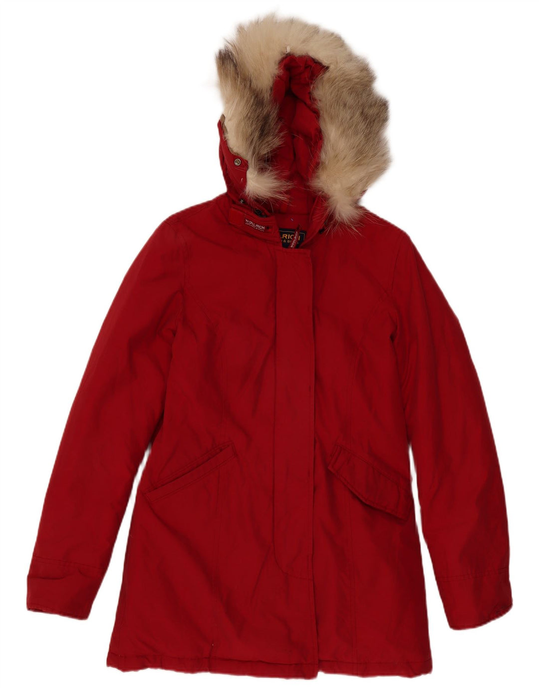Damski płaszcz z kapturem, oversize, wyściełany Woolrich UK 10 Small Burgundy
