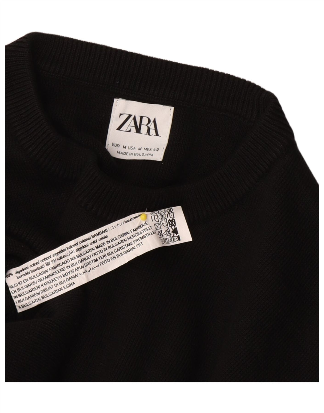 Męski sweter z okrągłym dekoltem Zara, średniej wielkości, czarny, bawełniany
