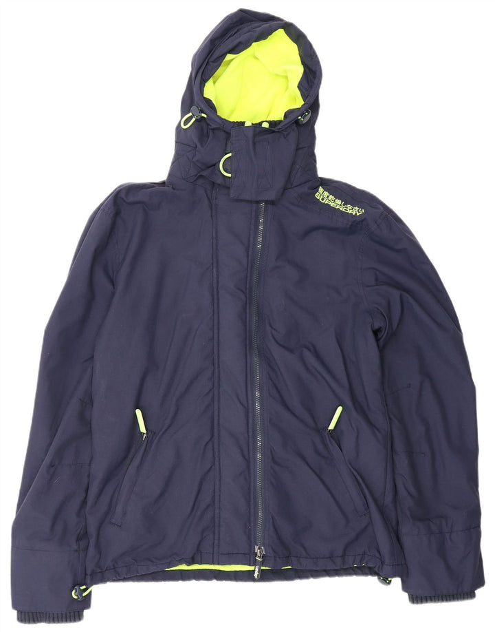 SUPERDRY Męska kurtka przeciwdeszczowa z kapturem The Windcheater UK 42 XL, granatowy nylon