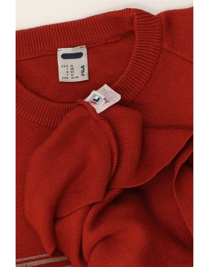 Męski sweter Fila z okrągłym dekoltem XL, wełniany w kolorze czerwonym