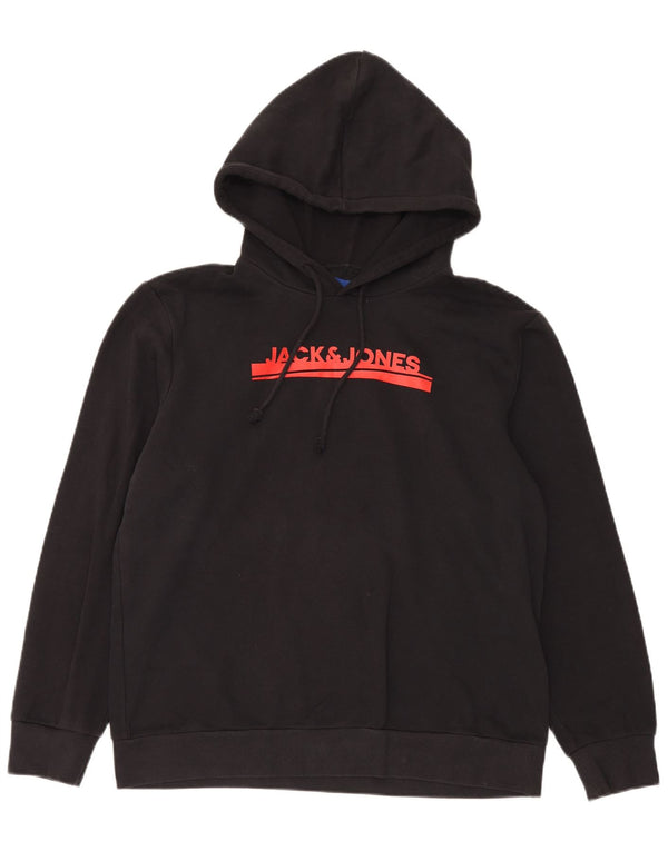 Męski sweter z kapturem Jack & Jones z grafiką XL, czarny, bawełniany