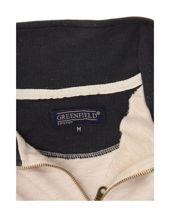 GREENFIELD Mens Oversized Zip Neck Jumper Sweater Medium Beige Vintage Greenfield and Second-Hand Greenfield from Messina Hembry 