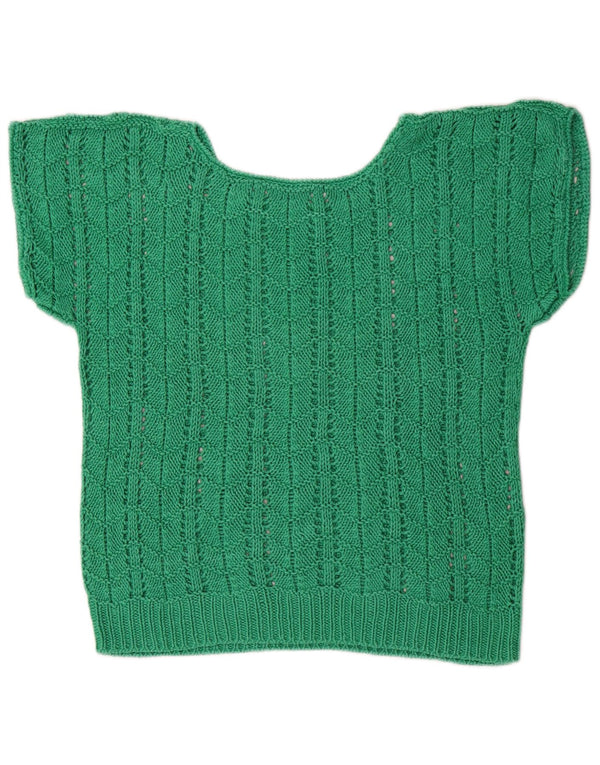Vintage damski sweter z krótkim rękawem i dekoltem w łódkę UK 14 średni zielony