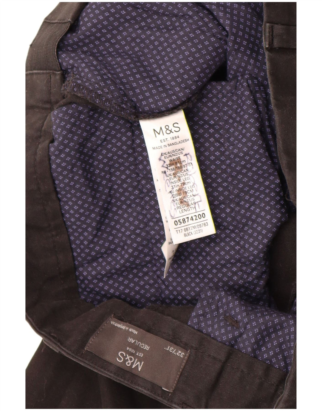 Męskie spodnie chino o regularnym kroju Marks & Spencer W32 L31, czarne, bawełniane