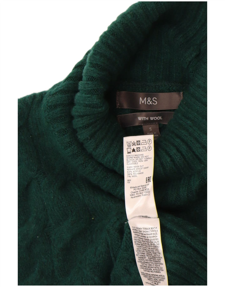 MARKS & SPENCER Damski sweter z golfem UK 10 Mały Zielony Akryl
