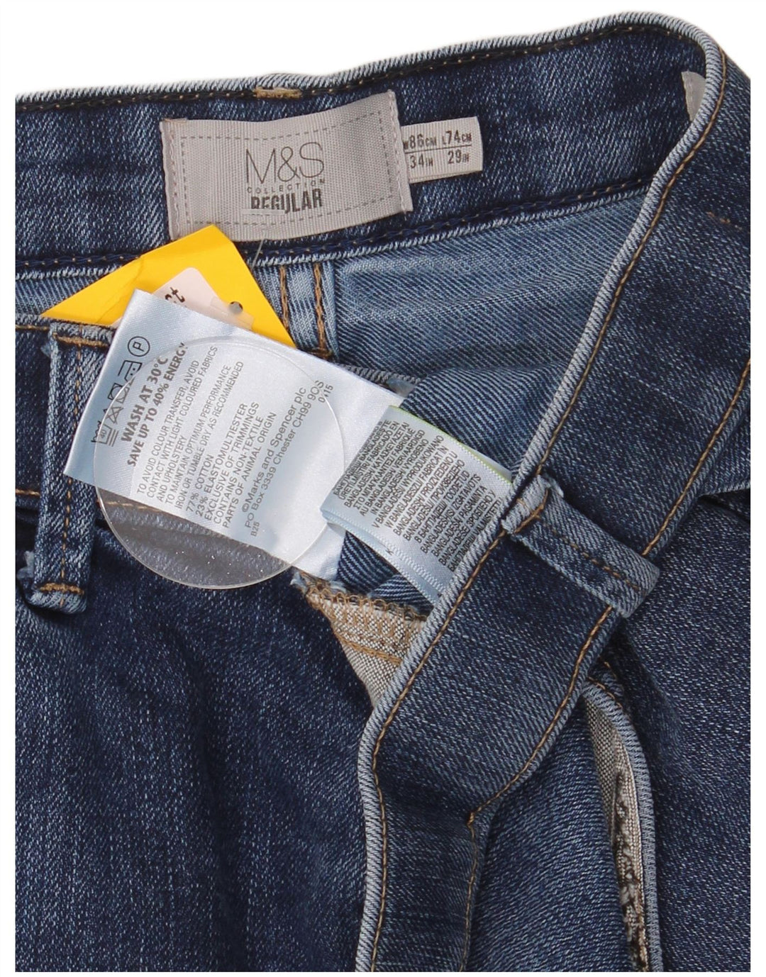 Marks & Spencer Męskie regularne proste dżinsy W34 L29 Niebieskie bawełniane