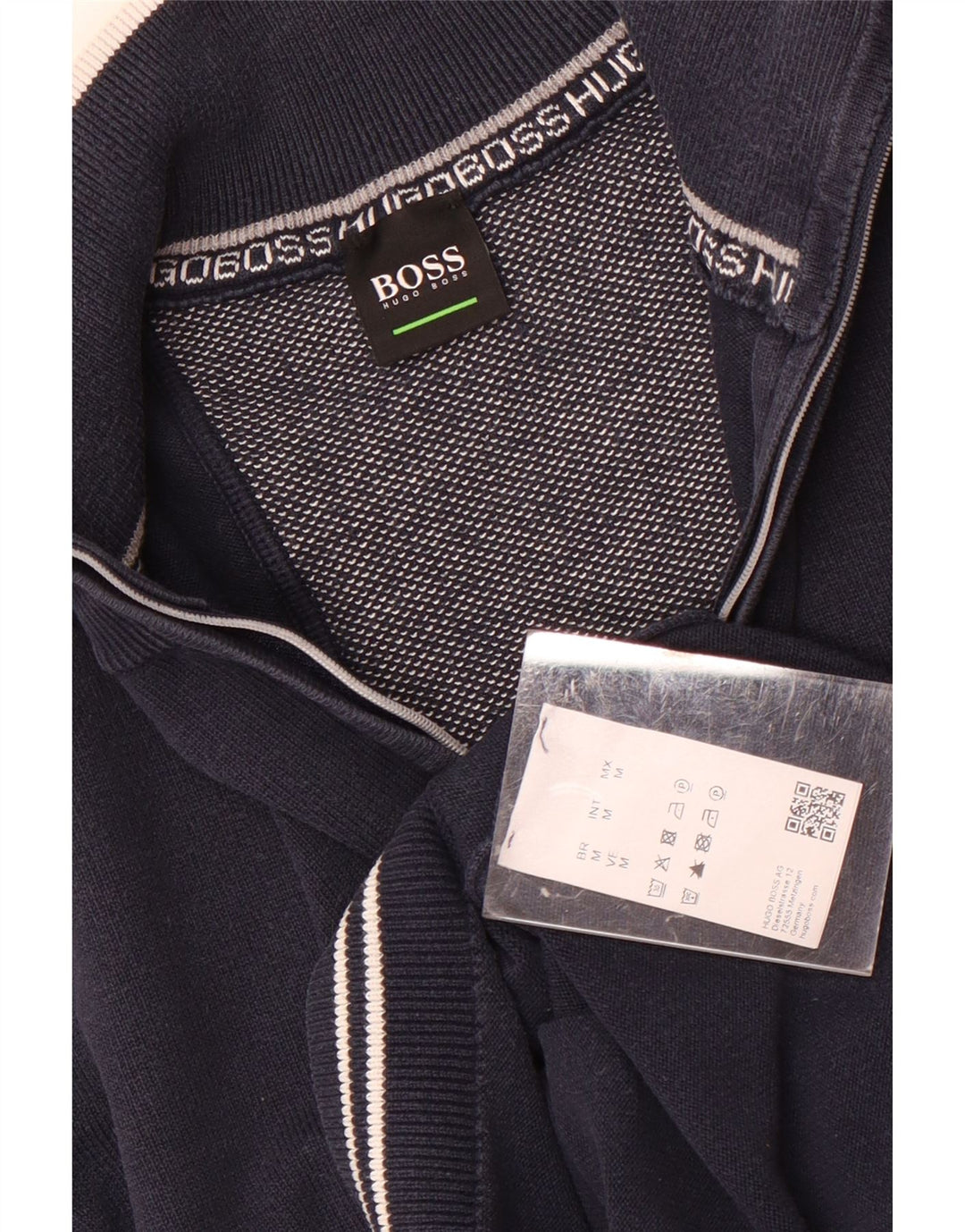 Męski sweter z zamkiem błyskawicznym Hugo Boss, średni granatowy, bawełniany