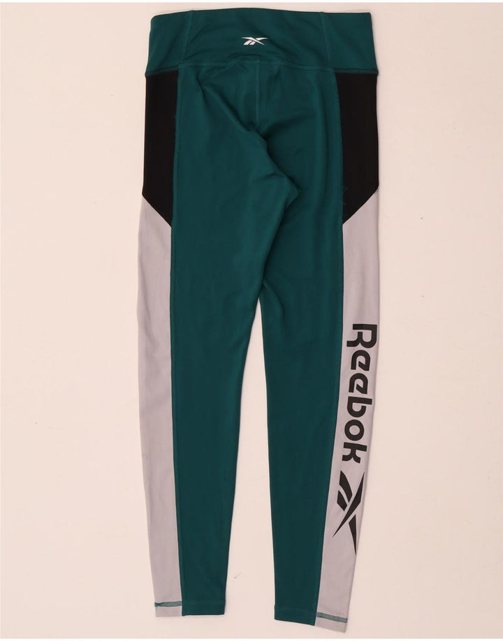 Damskie legginsy Reebok Graphic UK 8/10, małe, zielone, z blokami kolorów, poliestrowe