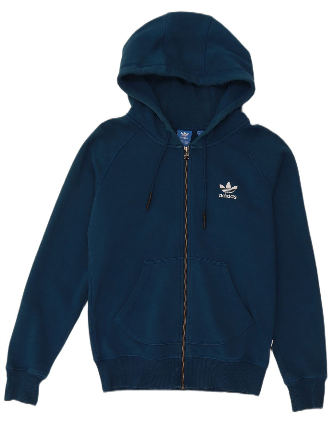 Damski sweter z kapturem i zamkiem błyskawicznym ADIDAS UK 10, mały, niebieski, bawełniany