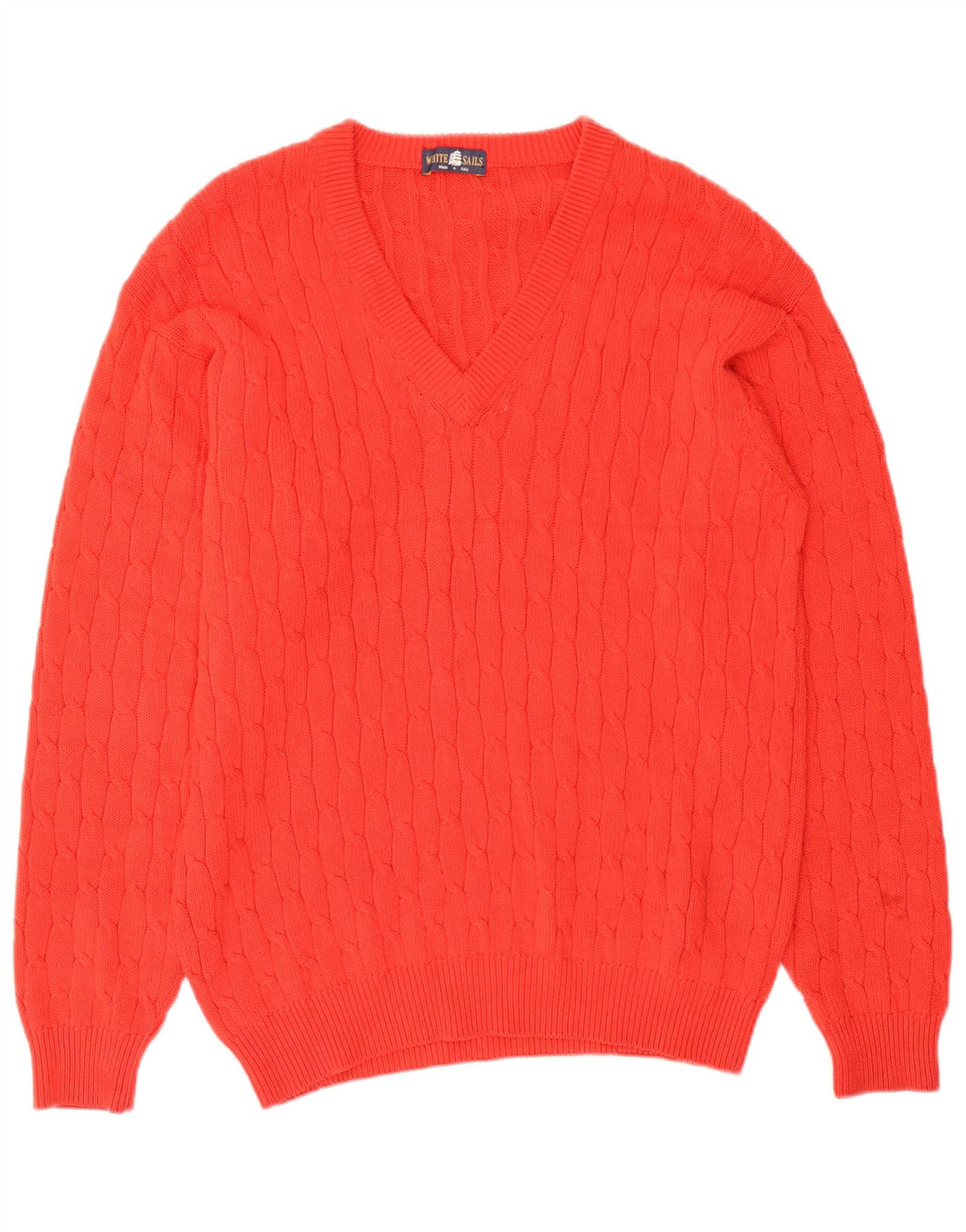 Męski sweter z dekoltem w serek White Sails, duży, pomarańczowy