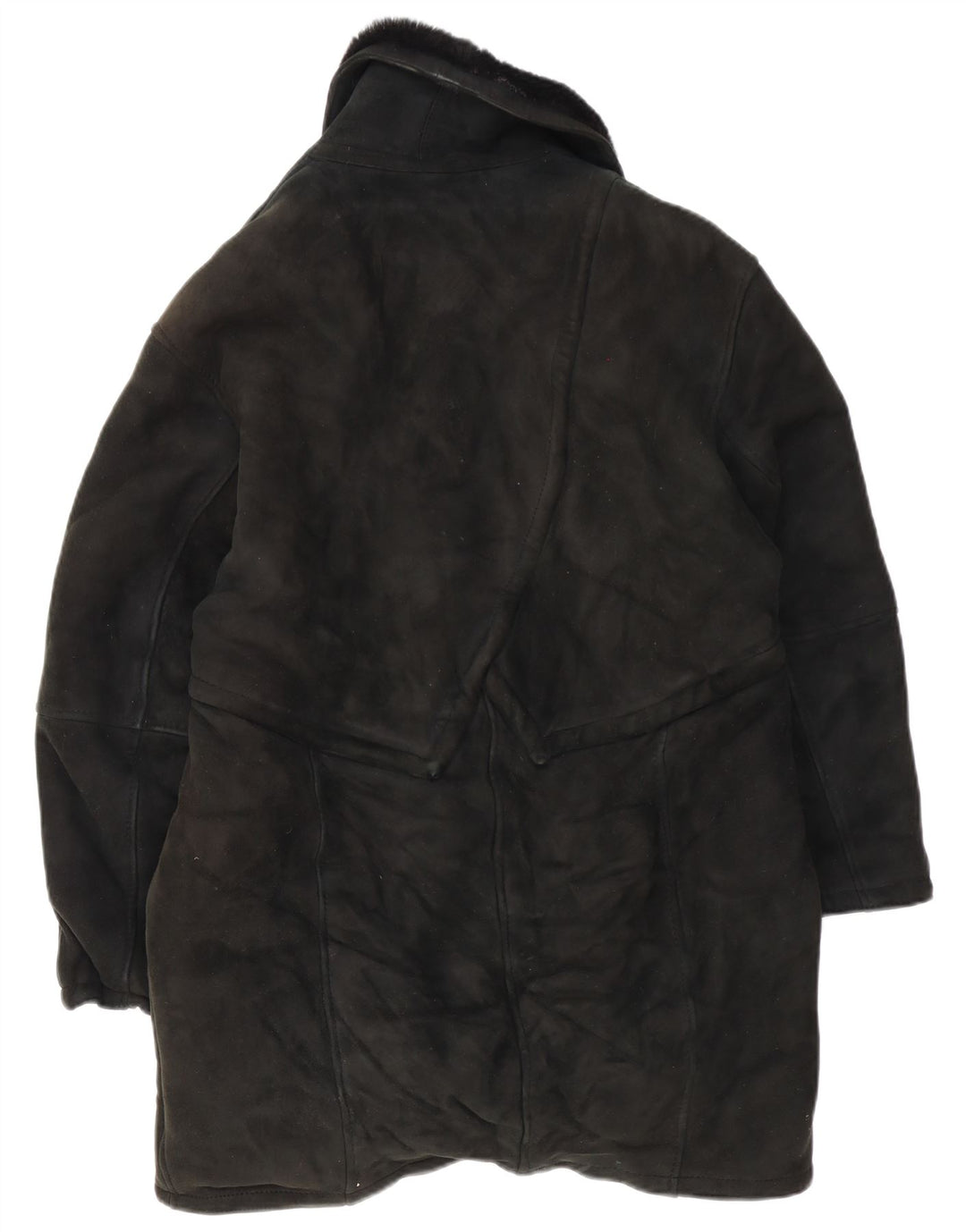Vintage damski płaszcz oversize z owczej skóry IT 46, duży czarny shearling