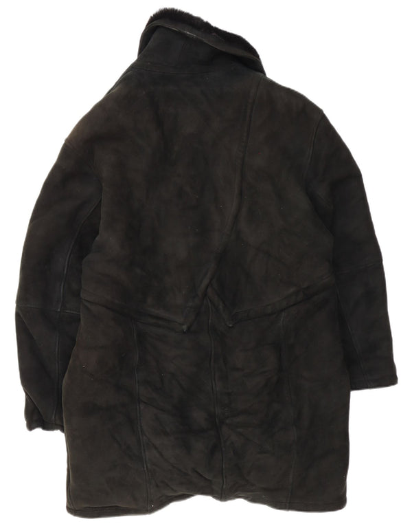 Vintage damski płaszcz oversize z owczej skóry IT 46, duży czarny shearling