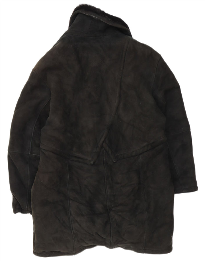 Vintage damski płaszcz oversize z owczej skóry IT 46, duży czarny shearling