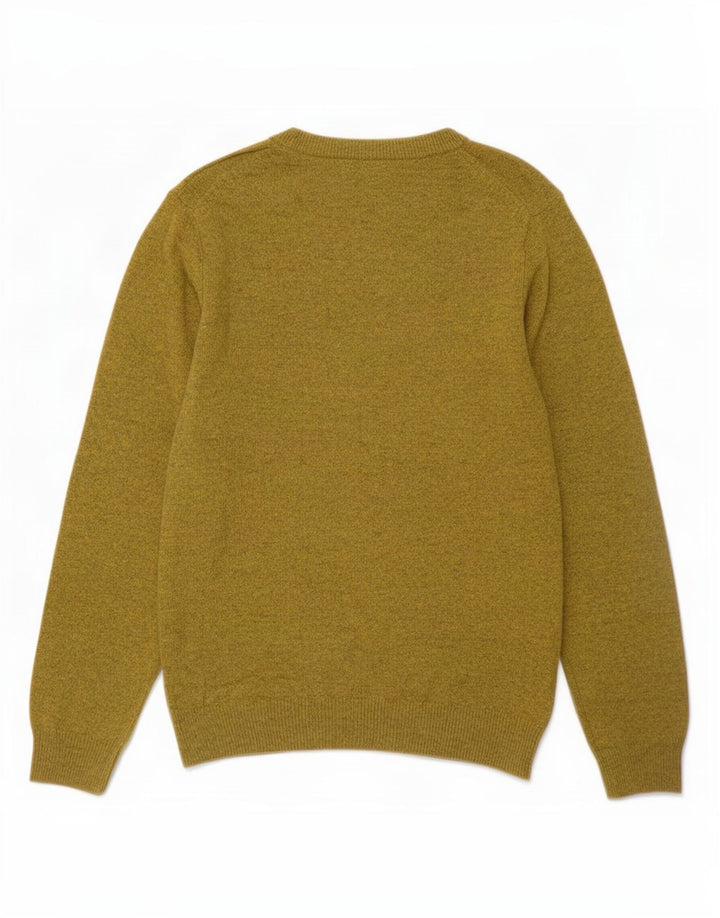 Marks & Spencer Męski sweter z okrągłym dekoltem, średni żółty, wełniany nakrapiany