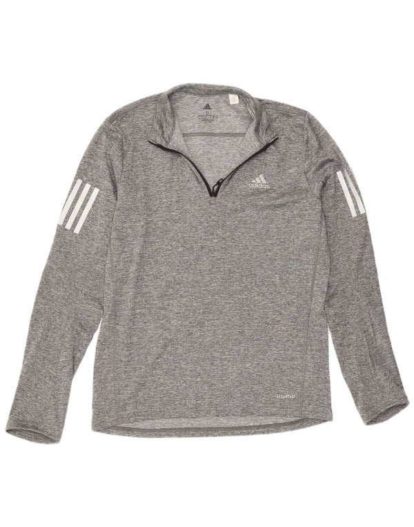 Adidas Męskie Aeroready Zip Neck Top z długim rękawem, małe, szare, nakrapiane sportowe