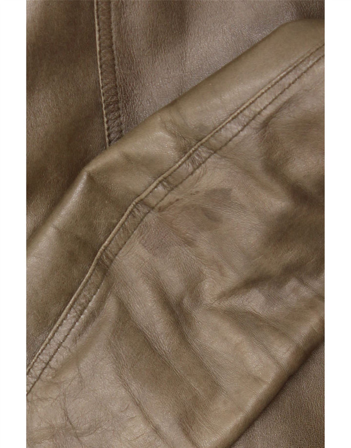 Damska kurtka skórzana w stylu vintage IT 42, średnia skóra khaki