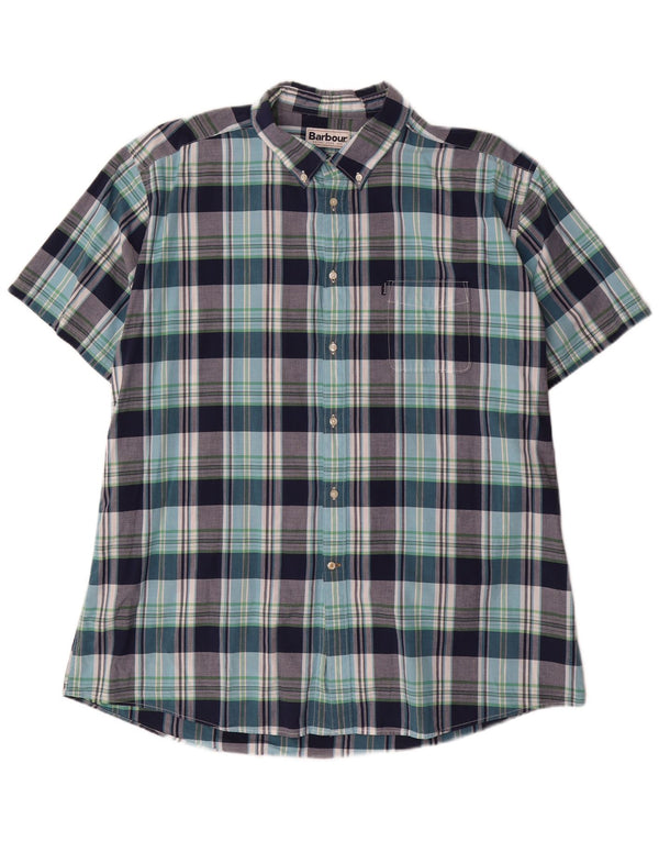 Koszula męska Barbour z krótkim rękawem, dopasowana, 3XL, bawełniana, granatowa w kratkę