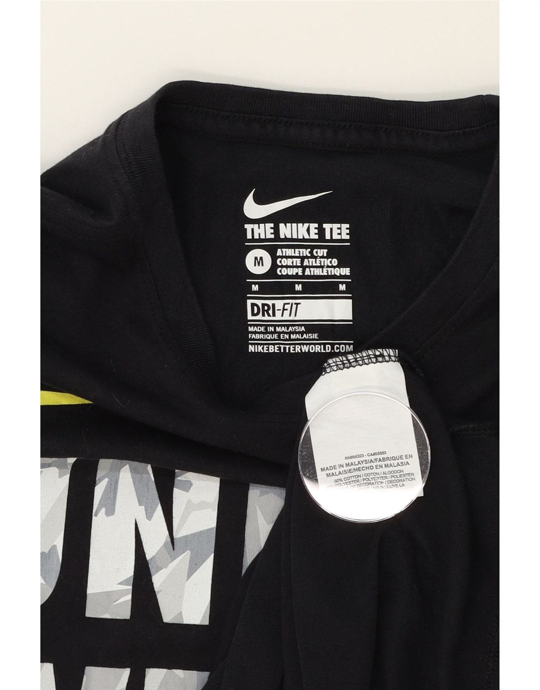 NIKE Mens Dri Fit Graphic T-Shirt Top Medium Black Cotton Vintage Nike and Second-Hand Nike from Messina Hembry 