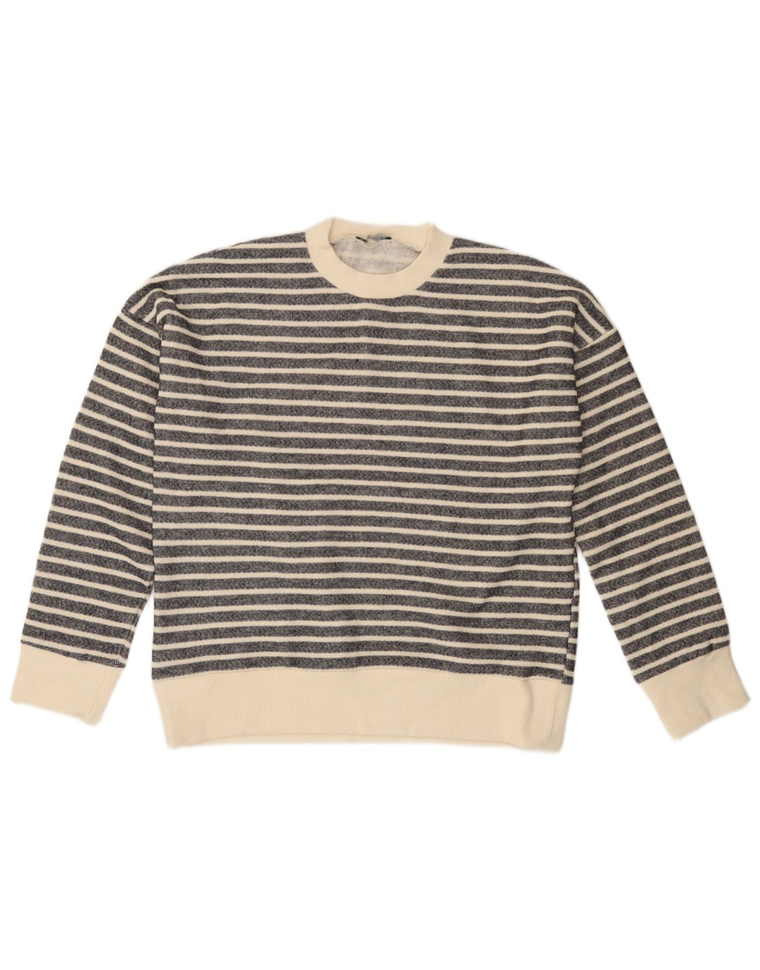 Damski sweter ZARA z okrągłym dekoltem UK 14, poliester w średnie czarne paski