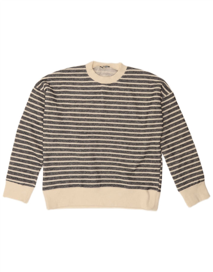 Damski sweter ZARA z okrągłym dekoltem UK 14, poliester w średnie czarne paski