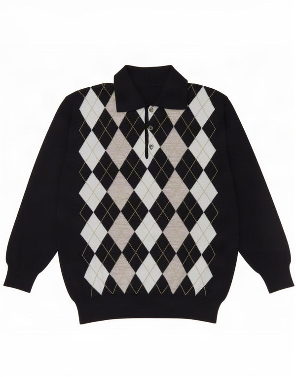 Vintage męski sweter z golfem 2XL granatowy Argyle/diament