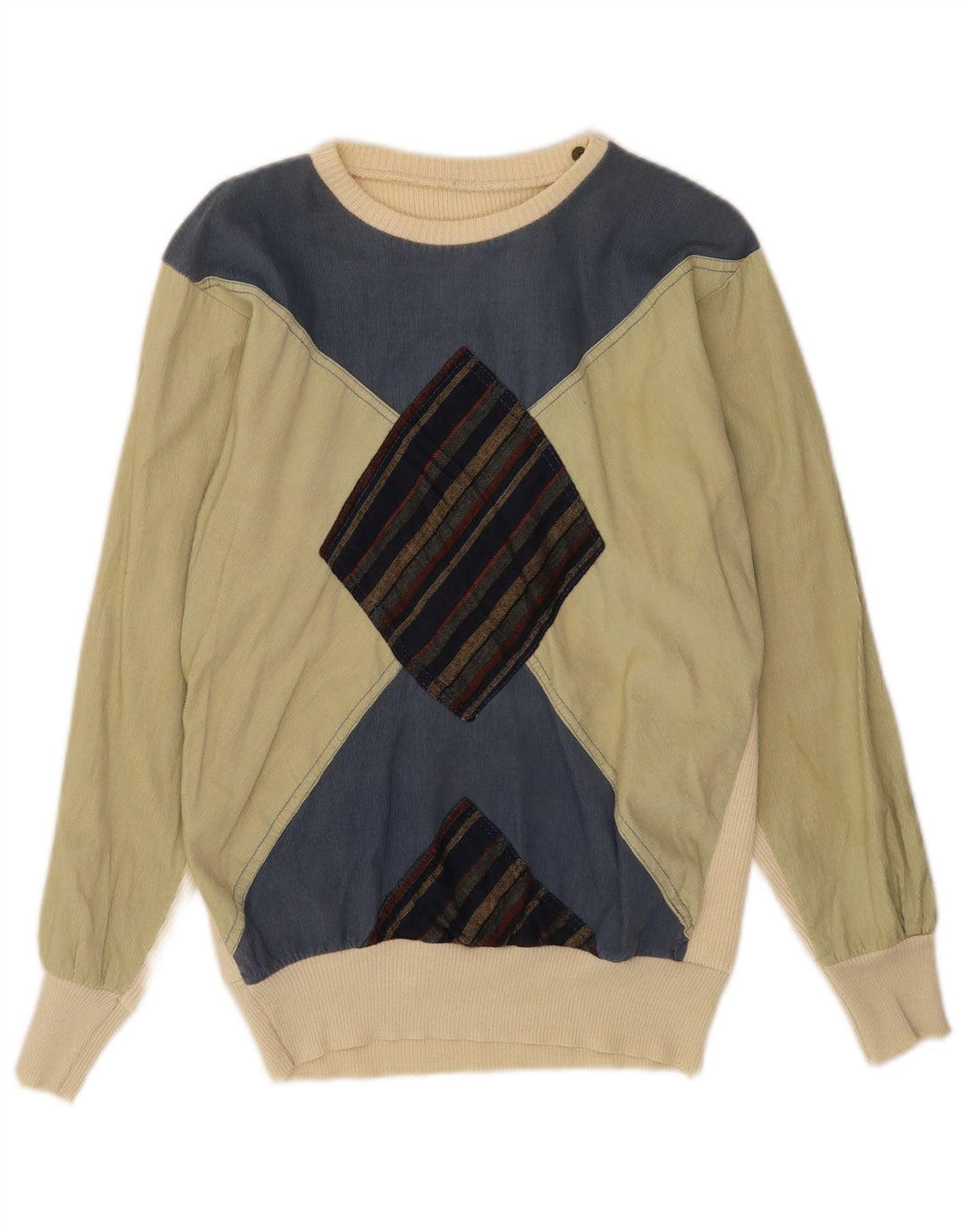 Męski sweter w stylu vintage z dekoltem w łódkę, mały, wielobarwny, wykonany z tkaniny argyle/diament