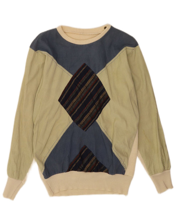 Vintage Mens Boat Neck Jumper Sweater Small Multicoloured Argyle/Diamond