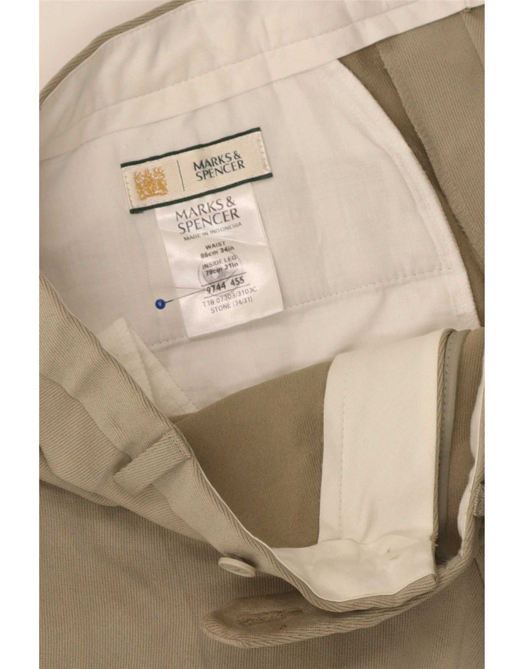 Marks & Spencer Męskie proste spodnie garniturowe W34 L31 Beżowy poliester