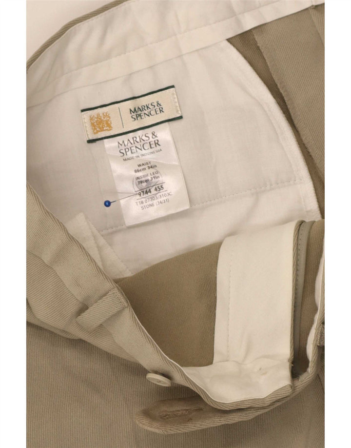 Marks & Spencer Męskie proste spodnie garniturowe W34 L31 Beżowy poliester