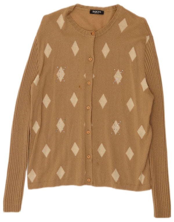 Damski sweter rozpinany Baroni IT 48 XL Brązowy Argyle/Diamentowa wełna Merino