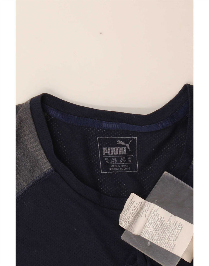T-shirt męski Puma, top XL, granatowy, poliester z blokami kolorów