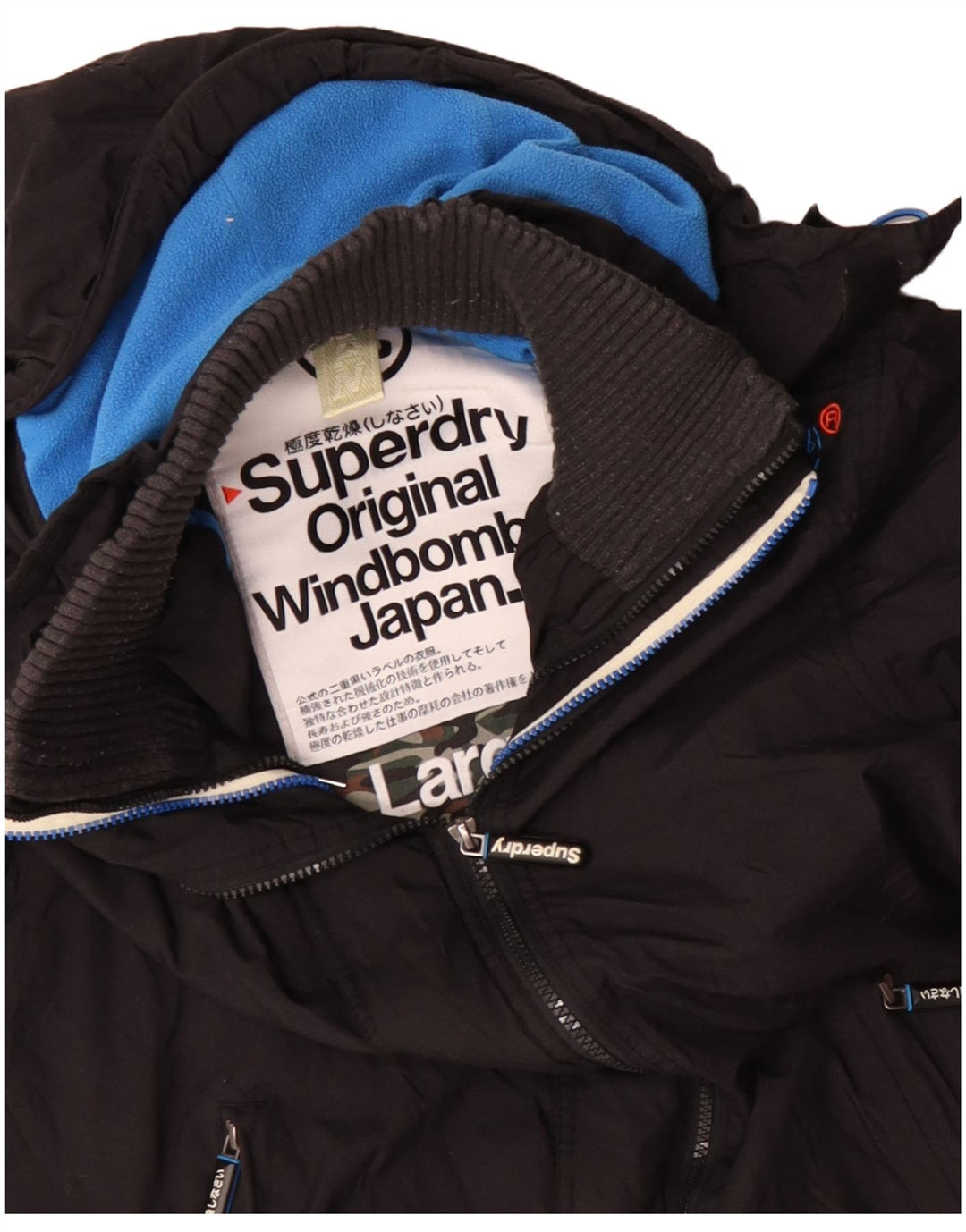 Męska kurtka wiatrówka z kapturem Superdry Windbomber UK 40, duża czarna