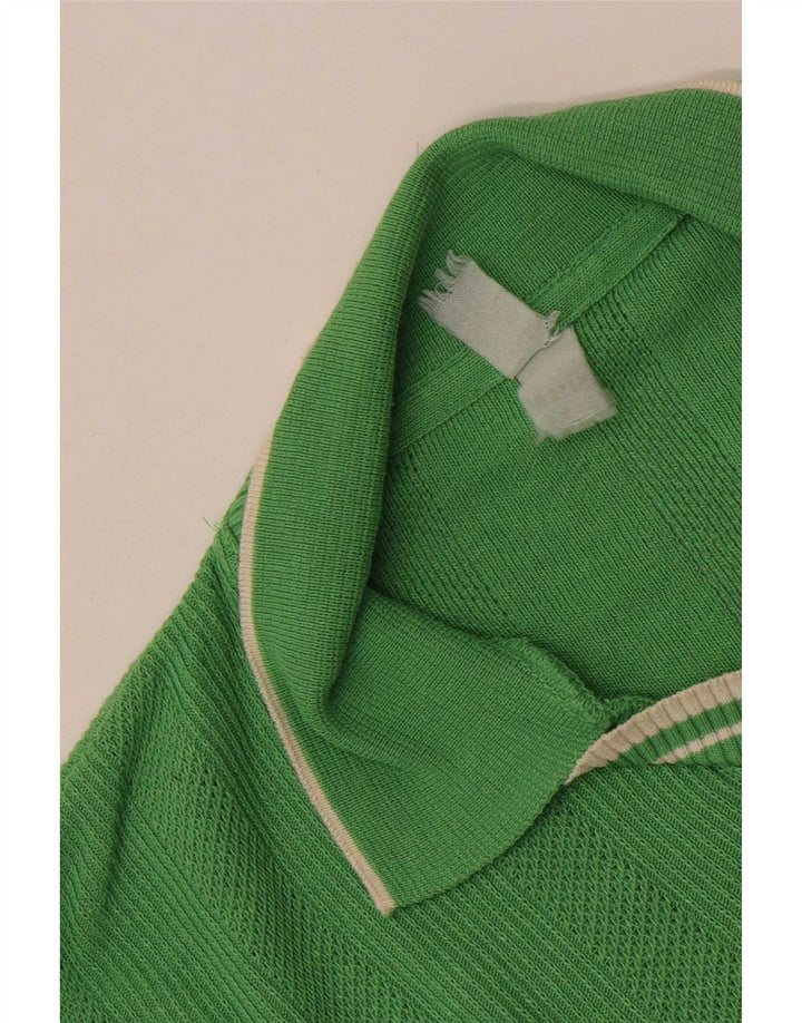 Vintage męski sweter polo z krótkim rękawem, średnio zielony