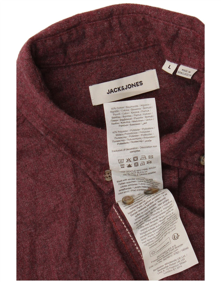 Męska koszula flanelowa JACK & JONES, duża, bordowa, bawełniana