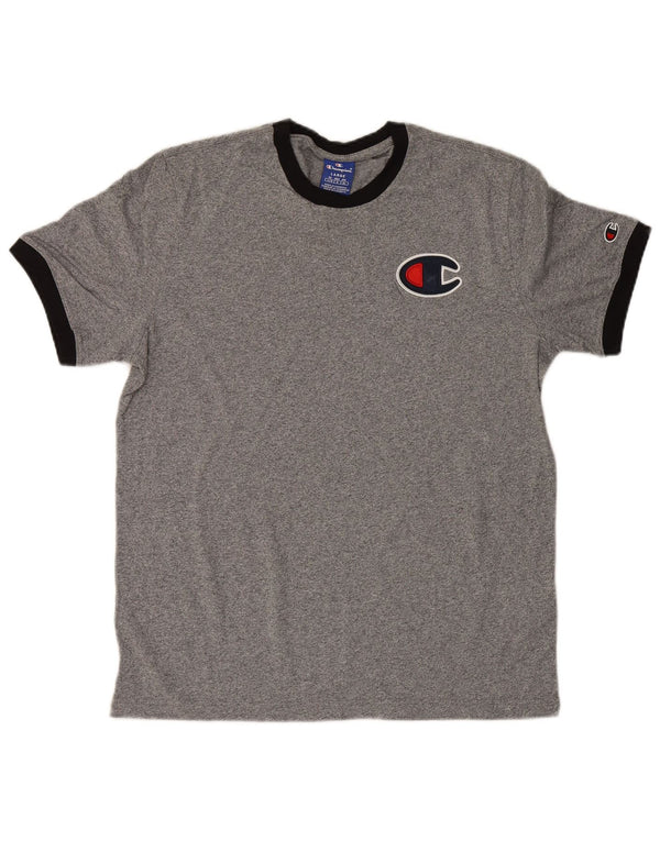 Męski T-shirt Champion z grafiką, duży, szary, z bawełny w plamki