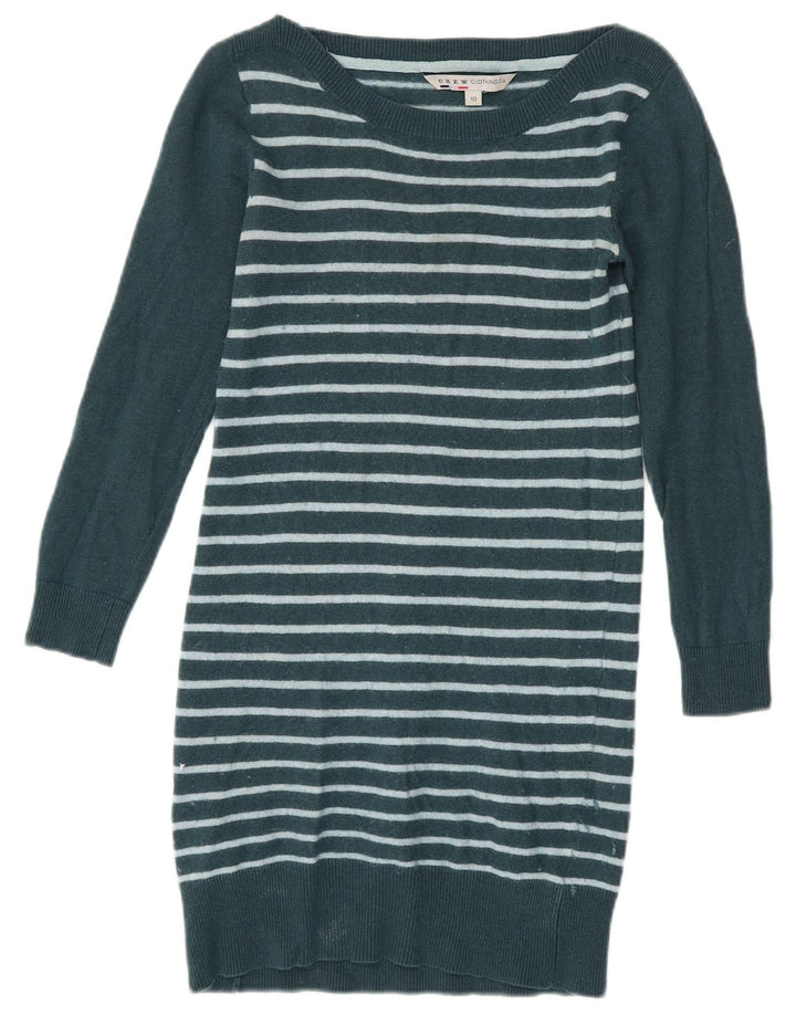 CREW CLOTHING Damska sukienka sweterkowa z długim rękawem UK 10 w małe zielone paski