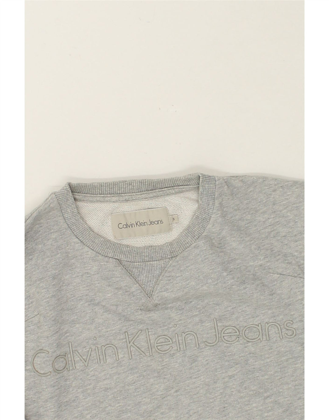 CALVIN KLEIN JEANS Womens Graphic Sweatshirt Jumper UK 10 Small Grey Vintage Calvin Klein Jeans and Second-Hand Calvin Klein Jeans from Messina Hembry 