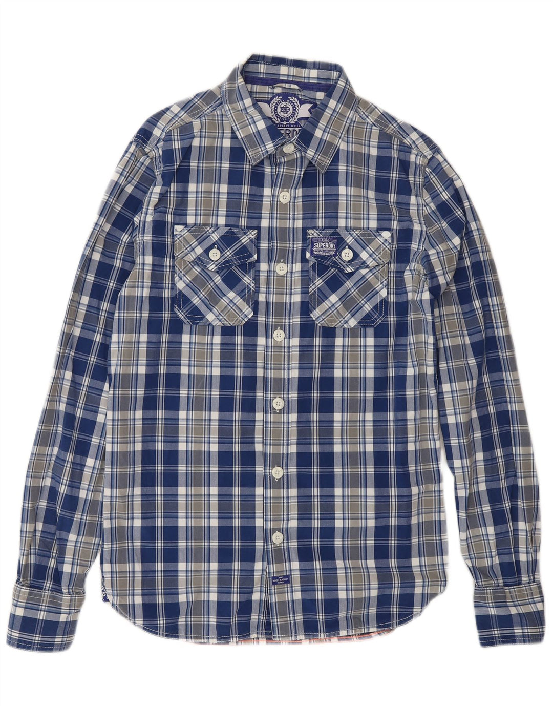 SUPERDRY Koszula męska w małą niebieską kratkę, bawełniana
