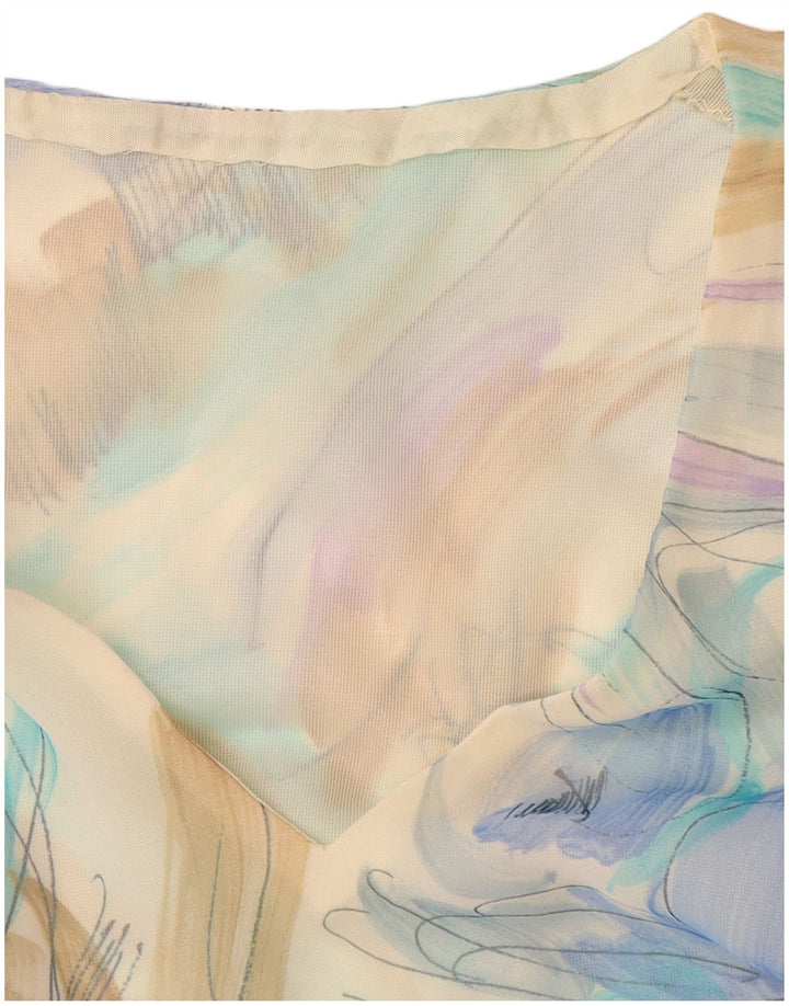 Damska sukienka maxi w stylu VINTAGE w abstrakcyjny wzór UK 12 Średni niebieski