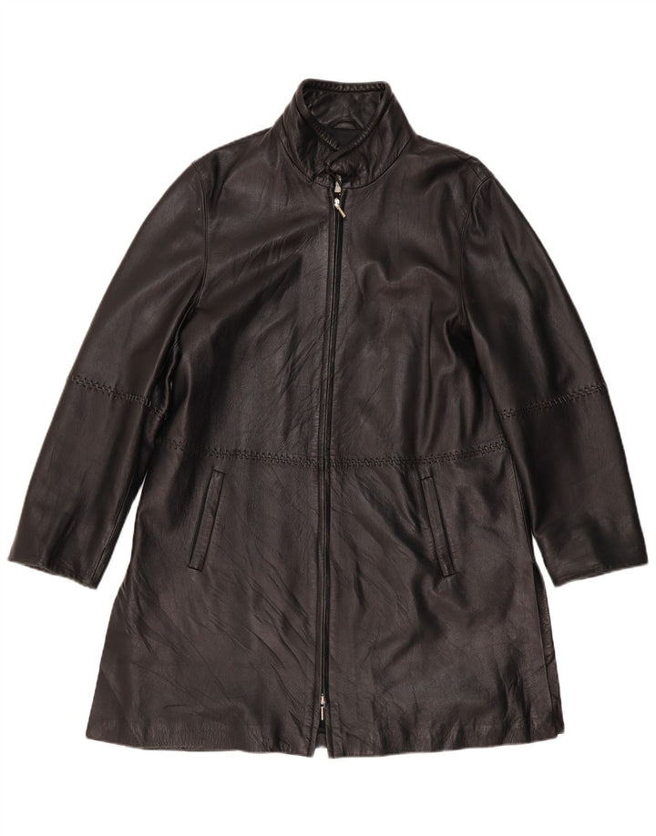 Vintage damski płaszcz skórzany UK 12, średnia czarna skóra